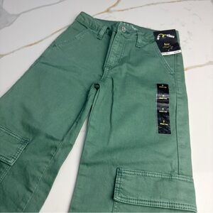 Girls Mid-Rise Straight Leg Green Cargo Pants